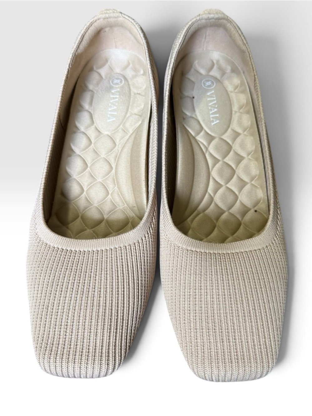 VIVAIA Beige Knit Wedge Pumps Square Toe Comfort Heels EU 39.5 US 8.5 - Picture 2 of 7